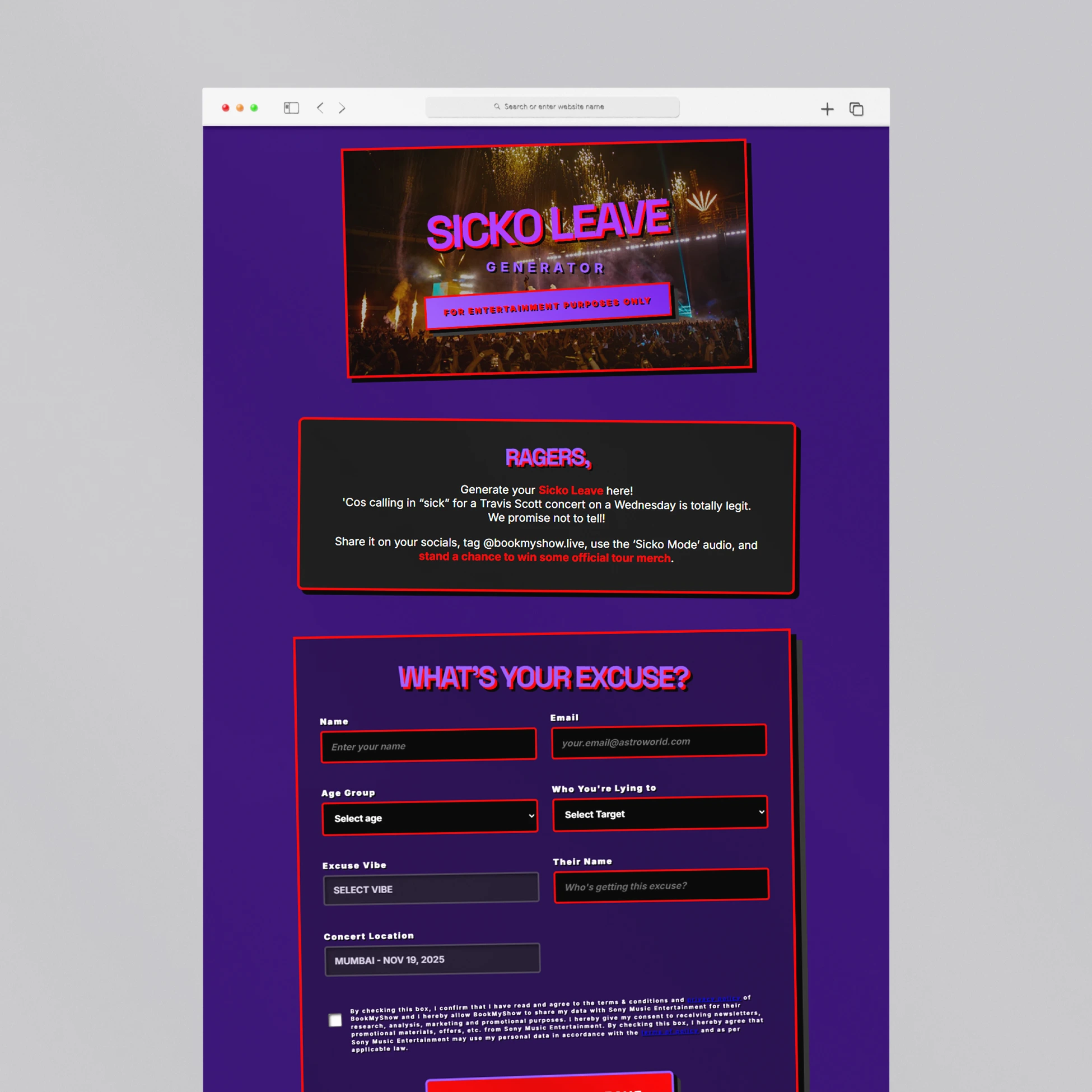 BookMyShow Live work sample